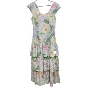 VTG 60s Brenner Womens Maxi Dress Size 7/8 Floral Tiered Prairie Cottagecore